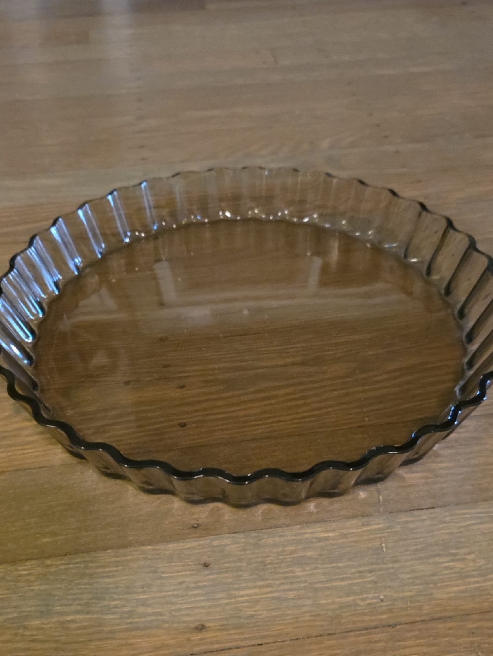 Arcopal Smoked Glass Fluted Tart/ Pie Dish - 10.5" :France- Vintage